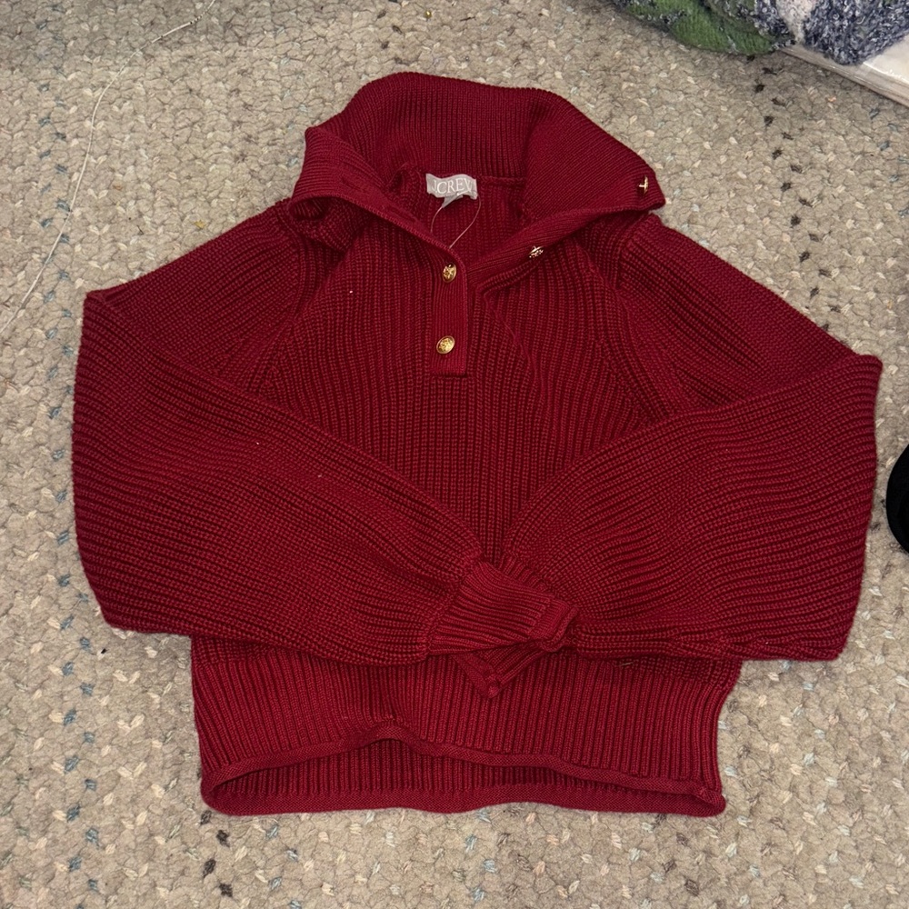 J. Crew Deep Red Ribbed Half-Zip Sweater